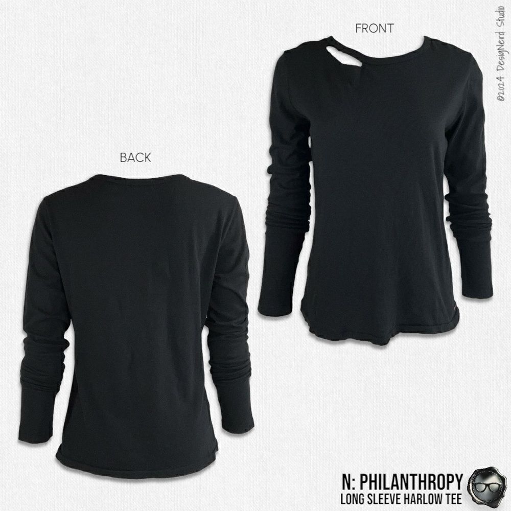 N:PHILANTHROPY LONG SLEEVE HARLOW BFF TEE SHIRT IN BLACK CAT CUT OUT NECK BAND